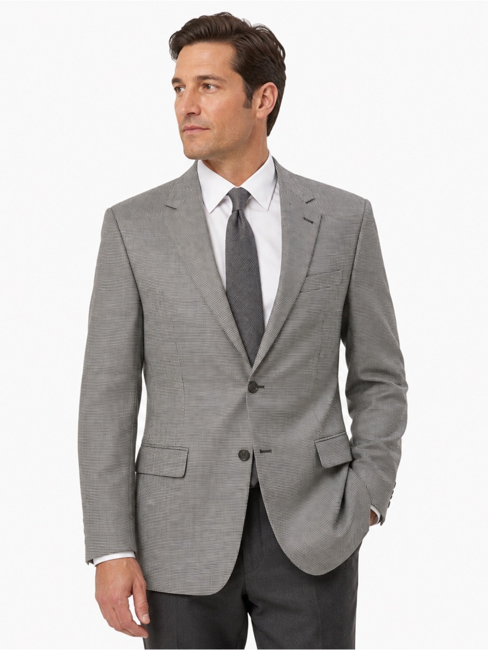 Jos. A. Bank  42L 100% Wool Houndstooth Sport Coat Blazer Gray Black Classic